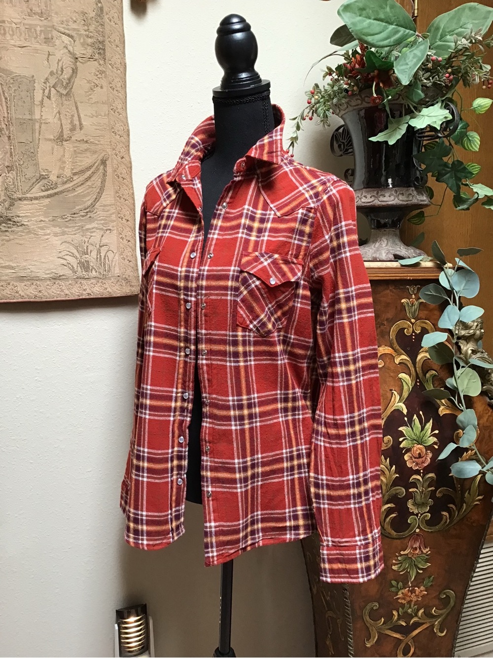Roper Rust Rust Plaid Snap-Front Button Down Shirt